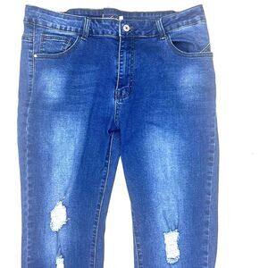 Bamboo Womens Distressed Straight Mid Rise Blue Denim Jeans Size 16